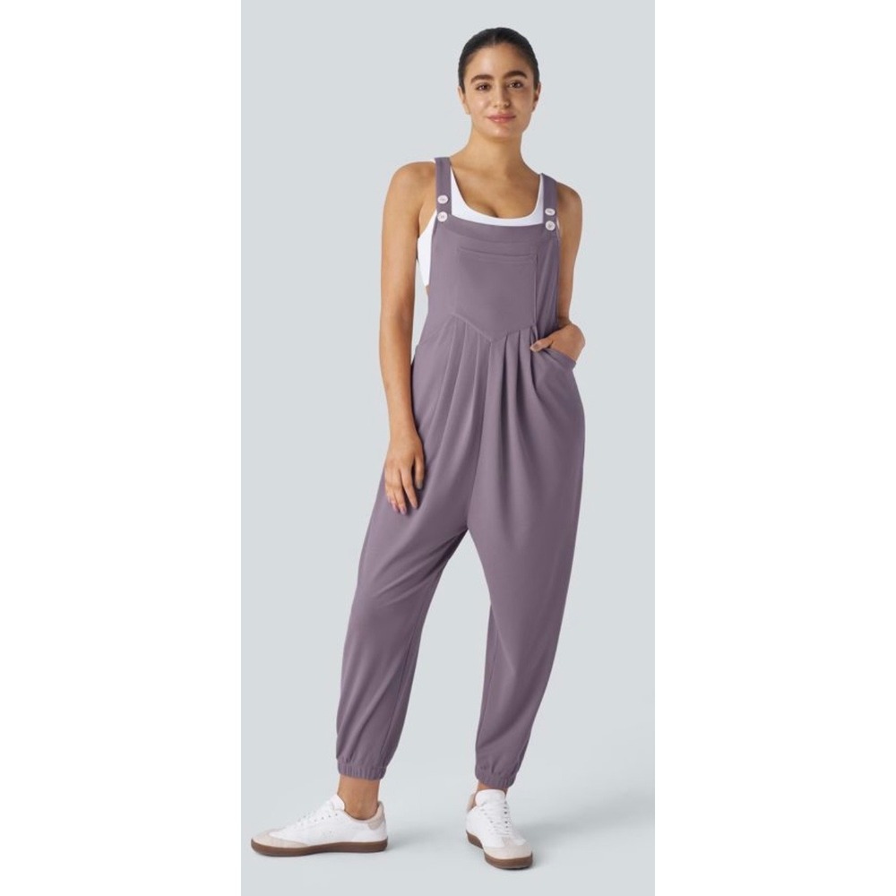 Halara Purple Mauce Waffle Casual Jogger Overalls Jumpsuit Size Small